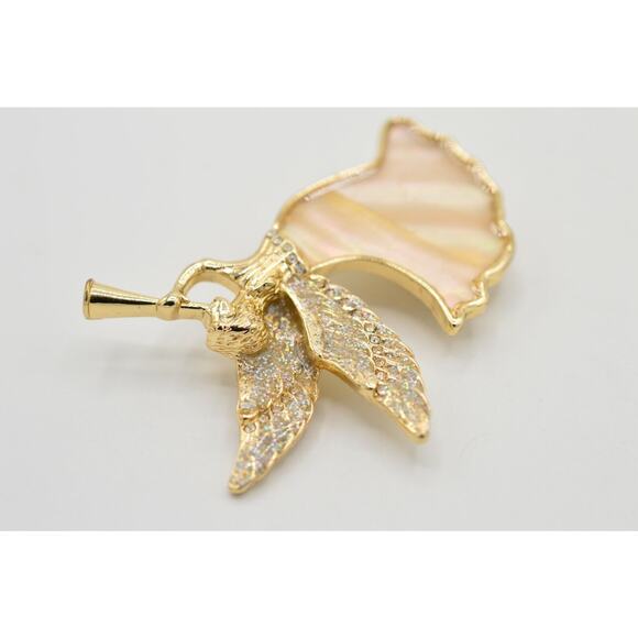 Dana Buchman Vintage Pin Brooch Mother Pearl Abalone Angel Glitter Christmas 9B - Picture 9 of 12